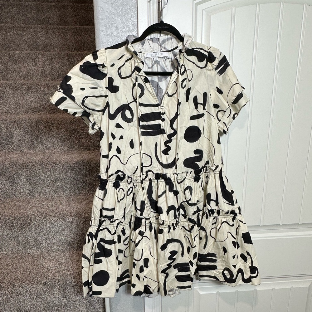 Hunter Bell Merritt Mini Dress Abstract Ink Line Cotton Ruffle - Picture 11 of 15